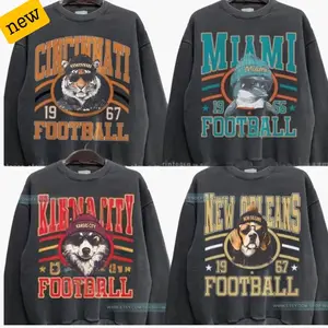 New Retro Style Varsity ALL TEAM FOOTBALL Crewneck Sweatshirt - Gildan BLACK COLOR, Long Sleeve, Spirit Animal Football, Sports Home Town, Menswear, Custom Team