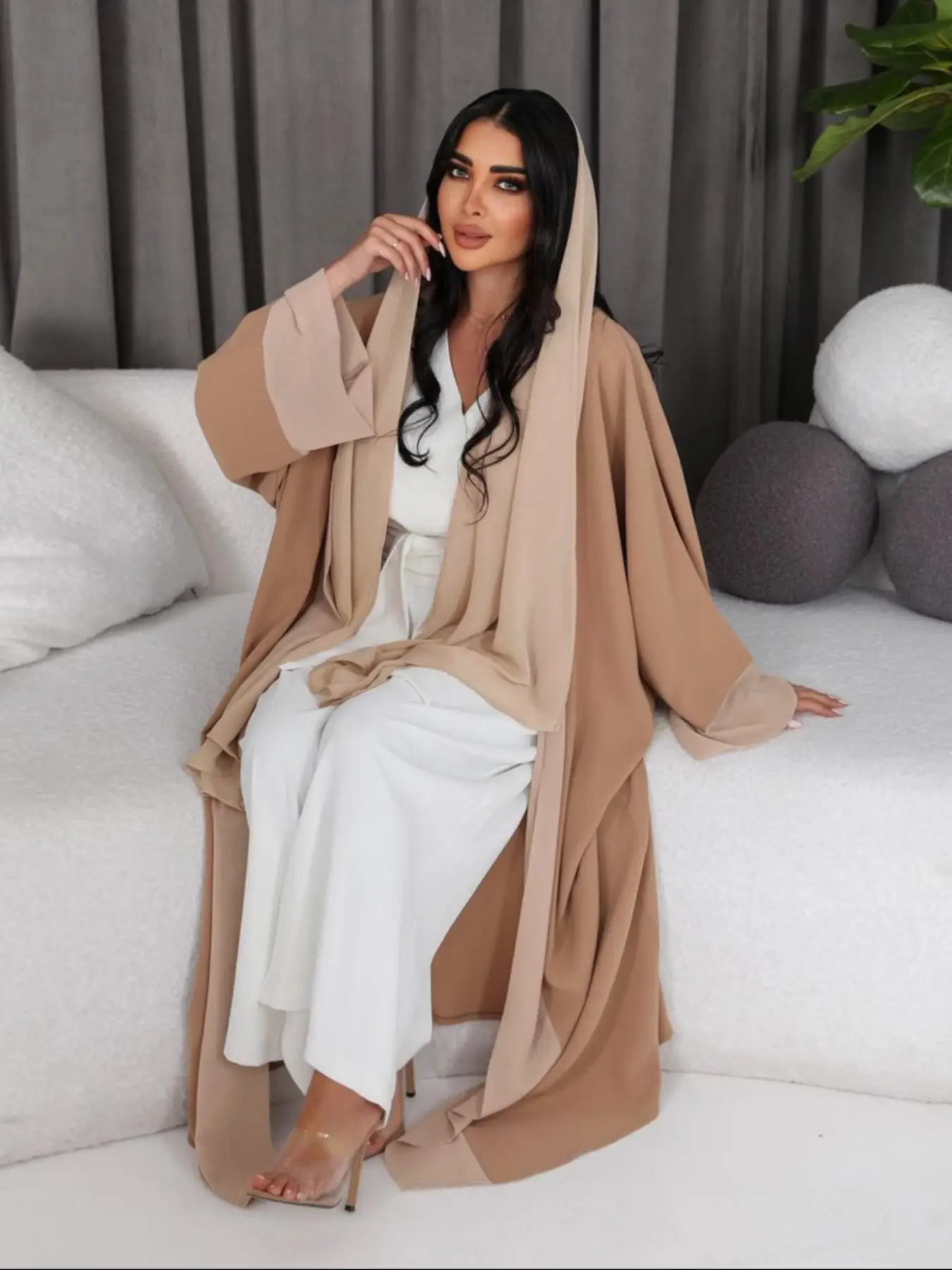Arabic Clothing-Women's Long Sleeve Chiffon Open Abaya, Modest Solid Abayas for Spring, Loose Abayas, 2024 New Islamic Fashion, Muslim Clothes