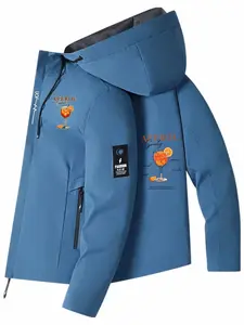 Men's Aperol Spritz Hooded Jacket, Spring & Fall Casual Slim-Fitting Windproof Outdoor Coat, Random Print Flying Jacket