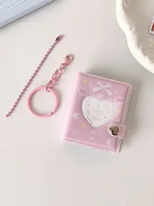 Korean Bow Kpop Photo Album Student ID Card Organizer, Cute Star Chaser Mini Display Book, Travel Bag Hanging Accessory Trading Card Album