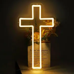 Cross Neon Sign,  Cross Led Neon Light for Wall Decor Home Bedroom USB  Light-Upside Down Cross Lights for Easter Christmas Wedding Decor