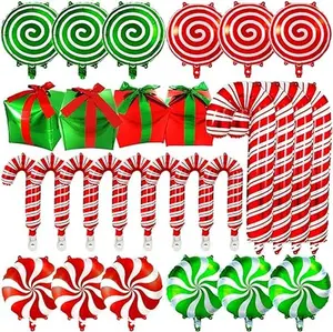 Christmas Foil Balloons, 32 Pcs Candy Cane Swirl Balloons, Large Christmas Mylar Red Green Balloons Kit for Christmas Party Decorations Birthday Candy Themed Party