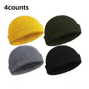4 Piece Set Trawler Knitting Lightweight Beanie Watch Hat, Curved Skull Cap, Fisherman Hat, Stylish and Comfortable Headwear for Daily Use