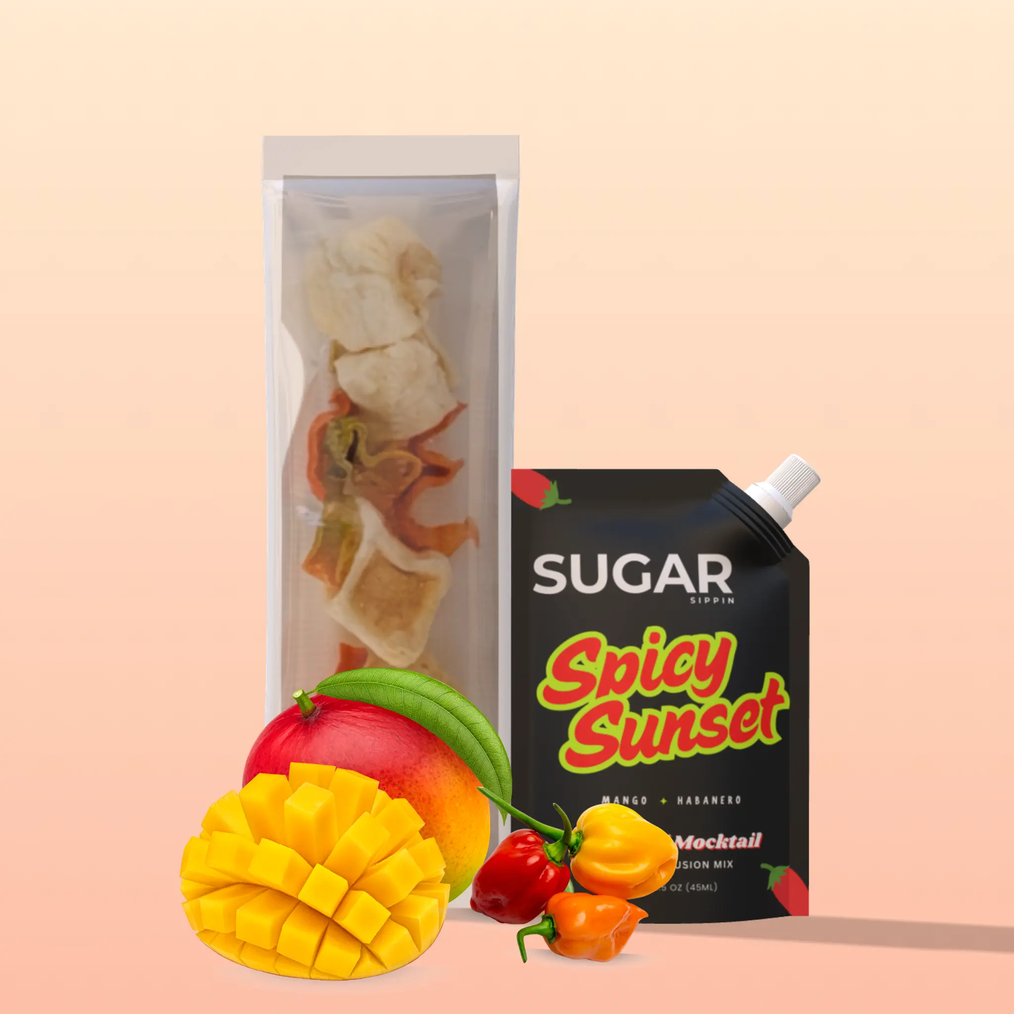 Spicy Sunset Refill – Premium Mango & Habanero Fruit Syrup Mix & Freeze Dried Fruit for Cocktails or Mocktails