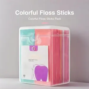 1 Box Home & Travel Dental Floss Sticks, 50 Pieces Colorful Individually Wrapped, Single Use, Clean Teeth Gaps, Hygiene After Meals