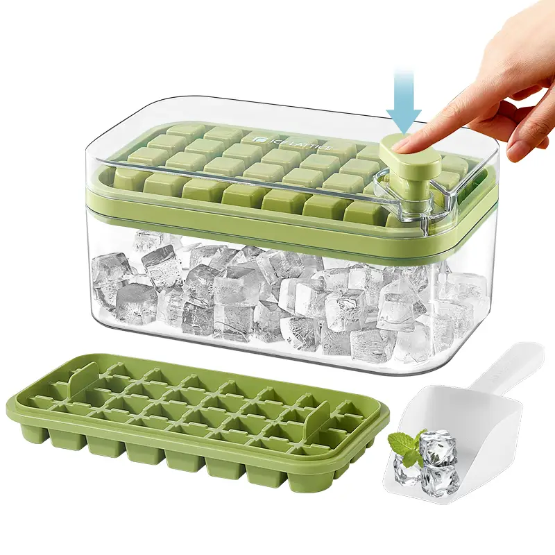 AISOON 64pcs Ice Cube Tray with Lid and Bin, Ice Mold, 2 Trays with Easy-Release, Spill-Resistant Cover, Removable Lid&Scoop, Kitchen Utensils for Whi