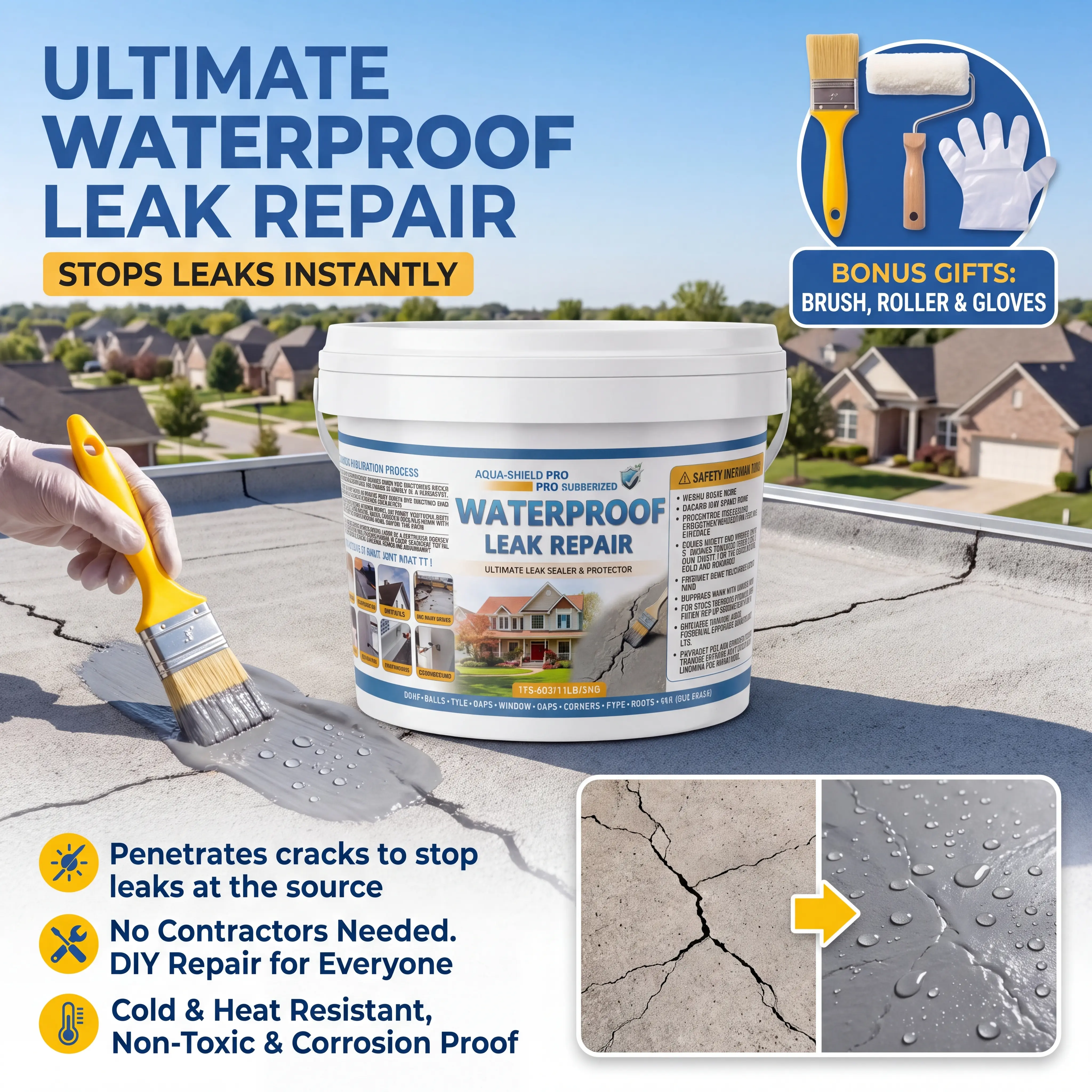 Liquid Rubber Waterproof Coating Sealant Paint, Leak Repair for Roof & Concrete (1.1lb, 1-5 Pack Value Options for Pipes & Gutters)