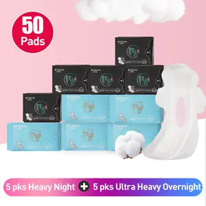 10 Packs/50 Counts Zhuyin Night & Ultra Long Sanitary Napkin, Organic Cotton Super Absorbency Menstrual Pads for 290mm & 430mm