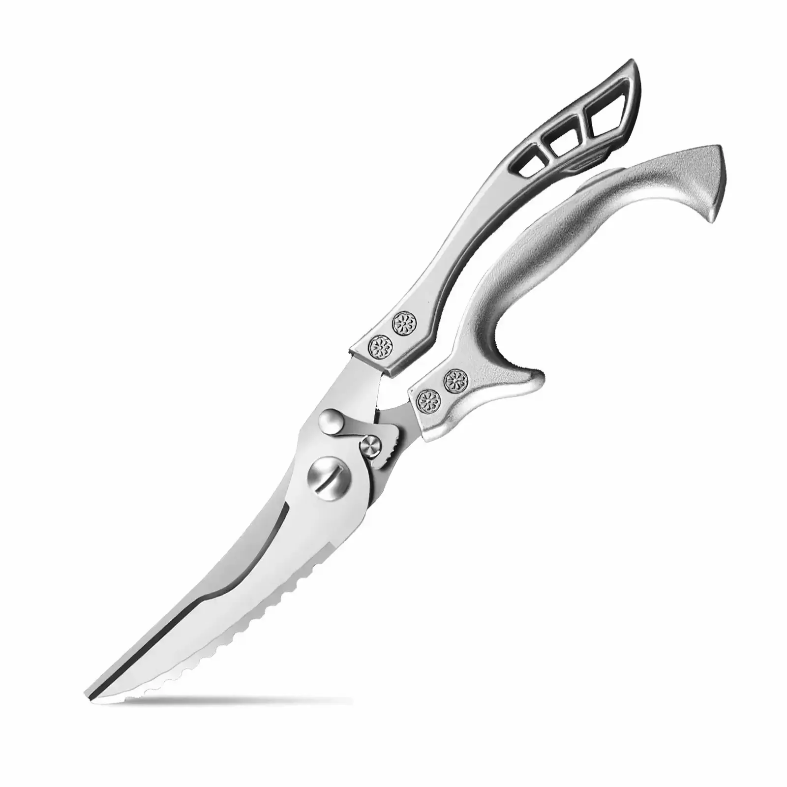 Household Kitchen Scissors - Heavy-Duty Rustproof Stainless Steel, Ergonomic 1-Hand Op., Spring-Handled Lightweight Cutter for Meat, Chicken Bones, One-Hand Op.