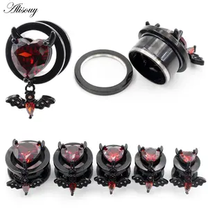 1PC Stainless Steel Red Heart Love Zircon Water Drop Bat Pendant Ear Gauges Tunnel Plug Expander Stretcher Piercing Body Jewelry