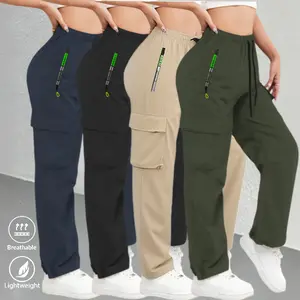 4-Pack Women’s Summer Lightweight Sports Pants with Multiple Pockets – Adjustable Drawstring Waistband, Non-Stretch Fabric, Machine Washable Face Fabric Fitness Pants, Thin and Skin-Friendly Feel, Smooth Touch, Suitable for Indoor Exercise and Outdoor Act