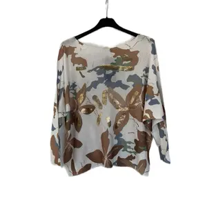 Women's Casual Loose-Fitting Top with Floral Pattern and Long Sleeves
