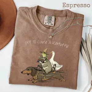 Comfort Colors Off To Cause A Kerfuffle T-Shirt, Funny Dachshund, Frog Meme, Raccoon Tee, Silly Goose, Short Sleeve Unisex T-Shirt - Printfamily