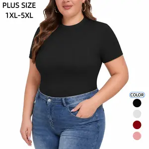 COOTRY Women's 【Plus Size】 Short Sleeve Shirts Crew Neck Slim Fitted Casual Basic Tops Summer Clothes 2026 Gift For Mother's Day