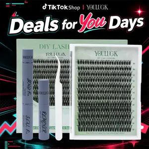 YOULUCK Velvet Touch 2.0 Gray Glue Lash Clusters Upgraded – Waterproof Lightweight Natural Fluffy Individual Eyelash Extensions with Ultra-Thin Band Bond Seal Remover Set Perfect for Beginners