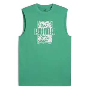 PUMA Mens Essentials Palm Resort Graphic Crew Neck Tank  Casual - Green