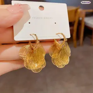 Women's High Quality Lightweight Hypoallergenic Vintage Hollow Metal Ginkgo Leaf Dangle Earrings - Gold Earrings Set, Elegant Nature-Inspired Statement Jewelry for Daily Wear, Gifting, High Quality Earrings