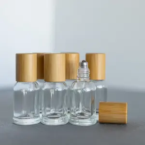 Home Of The Wise Essential Oil Roller Bottles - 6 Pack (Zen) - Bamboo Tops with Clear Glass Bottles