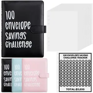 100 Envelope Money Saving Challenge Binder,Save $5,050 Fast,A5 Budget Organizer Book with Cash Envelopes & Number Stickers,Black, Cash Stuffing Binder,Pink, Blue, Father's Day Gifts