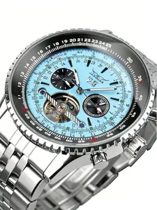 High-End Men's Hollow Mechanical Watch, Automatic Mechanical, Luminous Hands, Waterproof Stainless Steel Strap, Business Casual Style, Analog Chronograph Watch