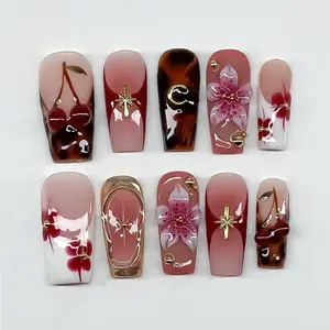 AngieNails – Cherry Blossom Press On Nails, Handmade Floral Tortoiseshell Luxury Spring Nail Set, Japanese-Inspired Nail Art – AN216