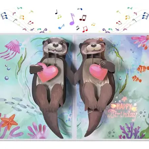 Otter Pop Up Birthday Card for Wife,Husband,Fiance, Funny Romantic Birthday Card for Her - 'Happy Birthday To My Otter Half' - Musical 3D Birthday Cards for Boyfriend or Girlfriend-Cute  Humor