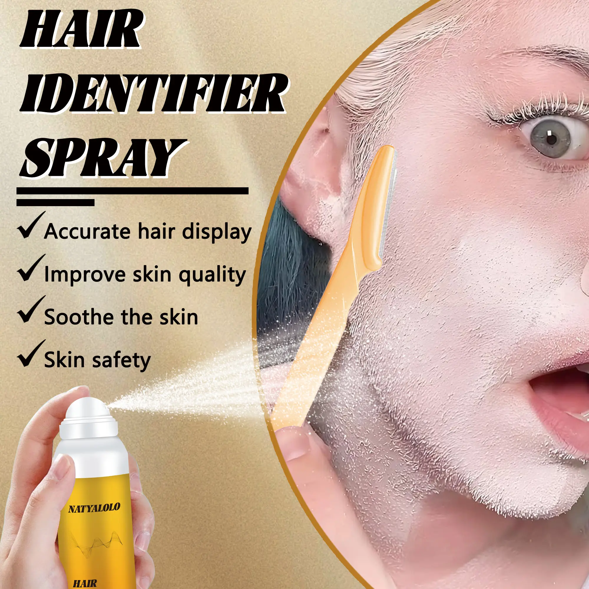 NATYALOLO Hair Identifier Spray,Hair recognition spray for facial shaving,Glowing Skin, hair identifier spray for face dermaplaning Suitable for All Skin Types, including 4 razors and 5 shower caps