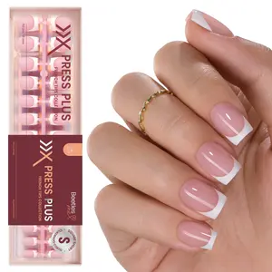 Beetles French Tips Press On Nails - Pink&Brown Fake Nail Tips, Soft Nail Gel False No Nail Glue Included Nails Art DIY Nail Art Salon Quality Manicure Gift For Women