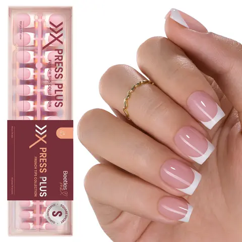 Beetles French Tips Press On Nails - Pink&Brown Gel Fake Nails Supplies, Strong Soft, No Glue Included, DIY Salon Quality Manicure for Mothers, Saves Money for Daily Outfit Beauty Needs