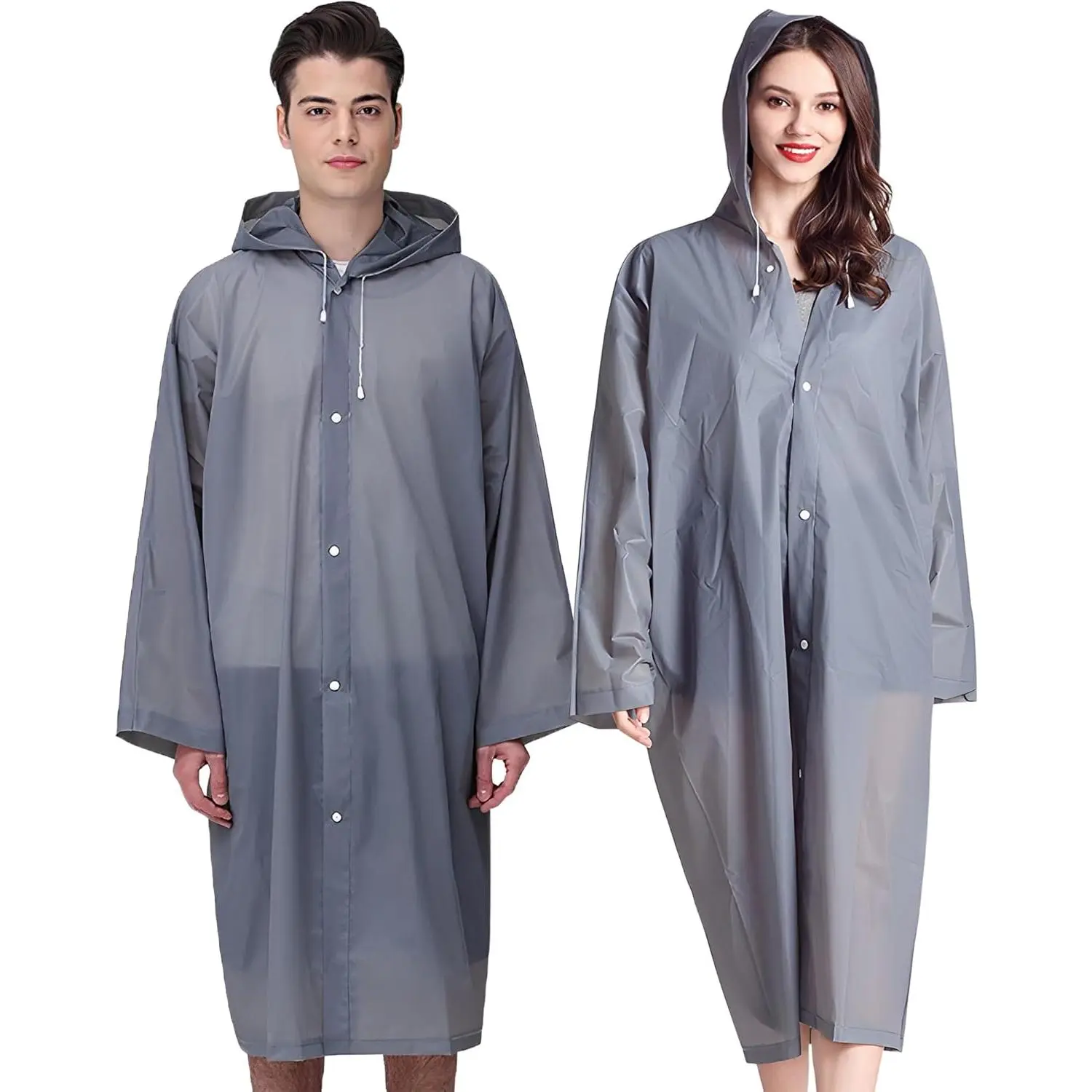 Unisex Reusable EVA Rain Ponchos 2-Piece Set - Motorcycle Emergency Raincoats with Adjustable Hood, Drawstring, Buttons, Long Sleeves, 1 Size (27.5*59in), Waterproof, Compact Folded for Camping, Theme Parks, Two Piece Set, One Size