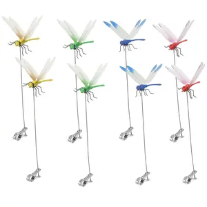8Pack Outdoor Fake Dragonfly Rod-Clip,Garden Metal bug repellent,3D Dragonfly Garden Decoration,Natural Organic Concept,Garden Bird and Fly Interfere Devices for Indoor and Garden,Creative Home Accessories Decorative Design Wall Decor,Fun Hat Ornament