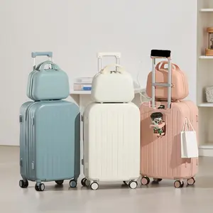 NLDD 20" 2-Piece Hardshell Luggage Set with Cabin Bag, Elegant & Durable Suitcases, 4 Wheels 360 Rotation, USB Port, Cup Holder, Combination Lock, Hook Foot, 4 Modern Colors