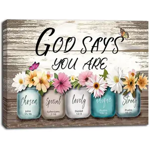 Inspirational Bible Verse Wall Art - God Says You Are Wall Sayings, Framed Motivational Canvas Wall Decor Christian Wall Art, Encouragement for Women Girls 12x16 Inch