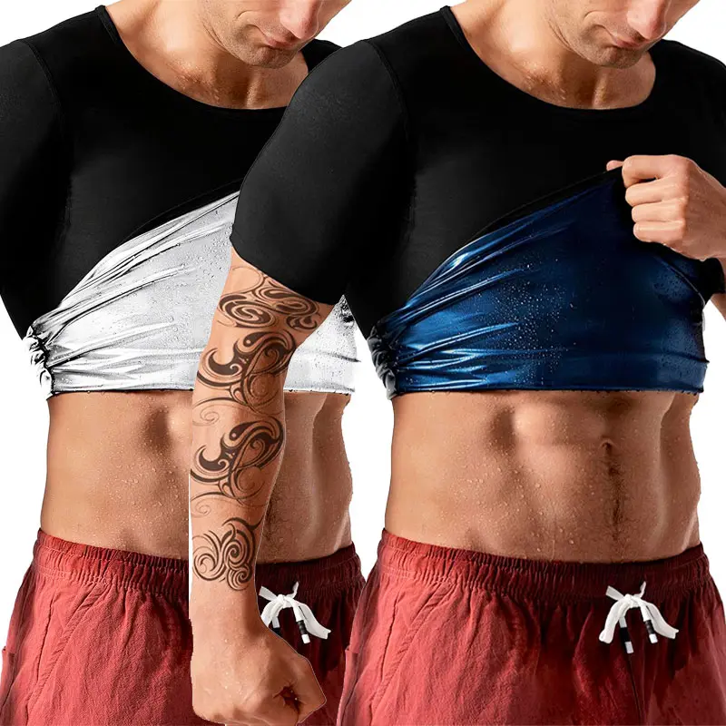 cattibor Sweat Vest for Men, Neoprene Compression Tank Top, Quick Dry Thermal Shapewear for Gymwear and Weightlifting, Short Sleeve Tops, Neoprene Fabric