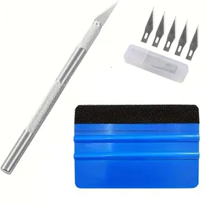 Full Set Blue Vinyl Wrap & Window Film Kit, Pre-Cut Car Tint Film, Felt Squeegee, Craft Knife, Privacy Sun Shade, Car Installation Tool
