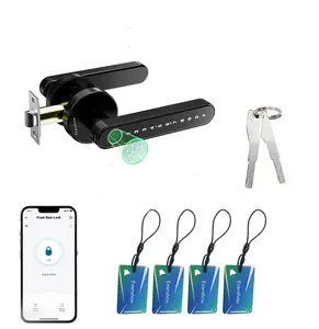 Smart Door Lock with Knob, Keyless Entry Door Locks withHandle, Fingerprint Door Knob for Bedroom/FrontDoor,Generate Passcode Remotely room office Biometricdeadbolt palm camera Door Lock with BLE password autotouch home stopper keypad code,Black