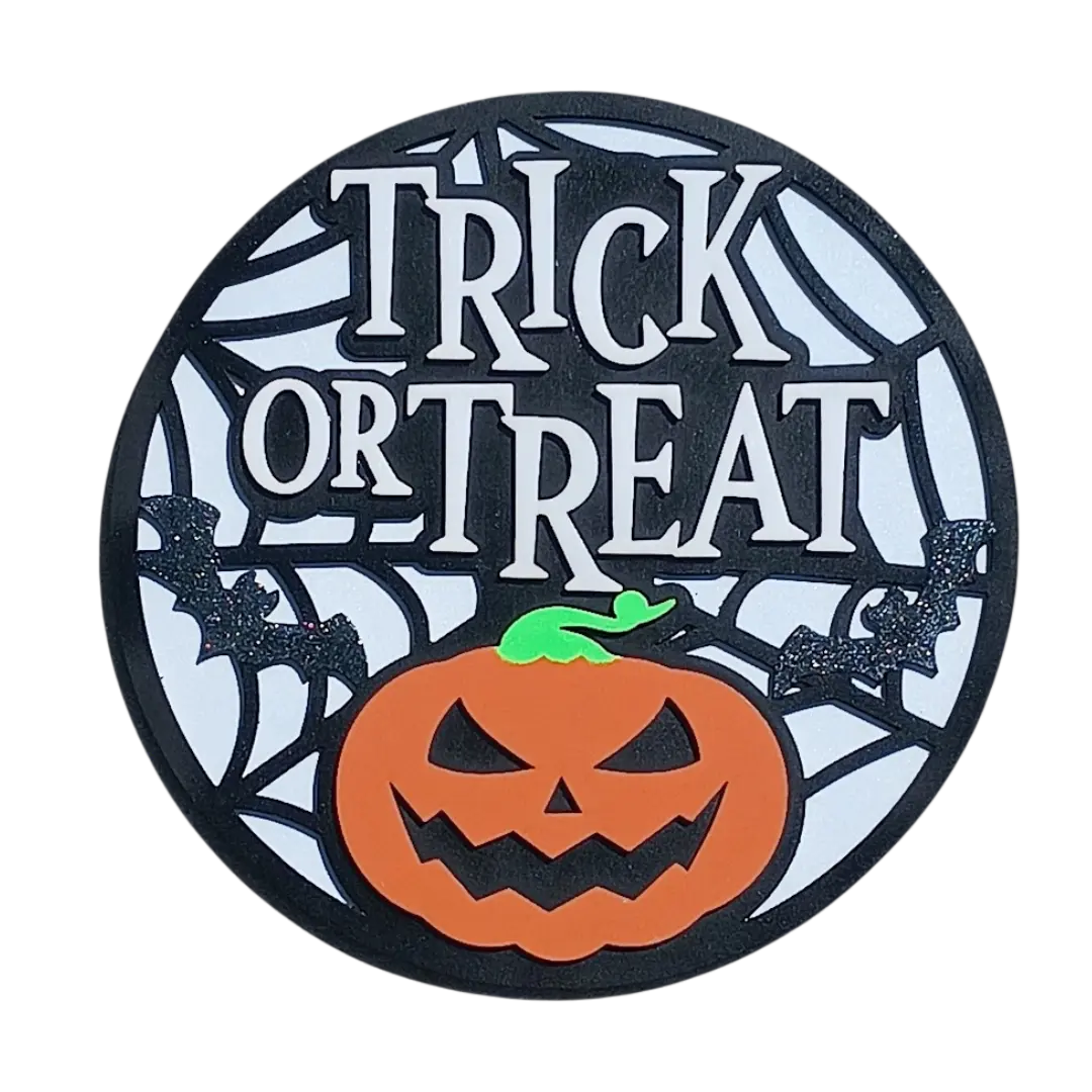 3D Trick or Treat Sign with Glitter Bats – Halloween Door Hanger & Wall Decor