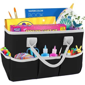 Art Supply Storage Organizer , Craft Tote Bags With Pockets for Scrapbook Organization and Storage Supplies, Portable Office Organizer (Black, Small)