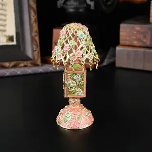 Zinc Alloy Desk Lamp Shape Jewelry Box, Enamel Floral Fringe Accessory Storage, Ideal for Rings and Necklaces, Trendy Girl Country Style Decor