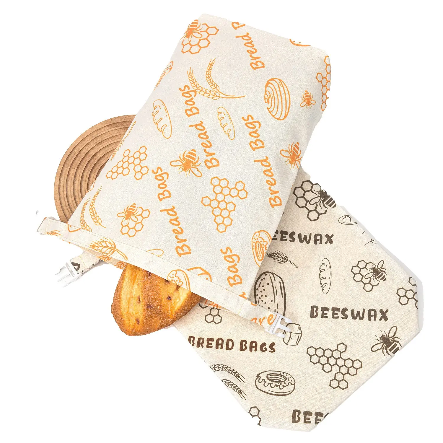 2-Piece Reusable Beeswax Bread Bags, Natural Beeswax Lined Storage Bags For Sourdough & Homemade Bread, Food-Grade Freezer-Safe Freshness Keeping Bags, BPA-Free Baking Essentials Storage Kitchen Containers