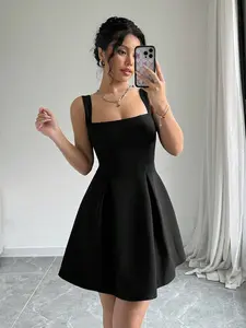 Women Sleeveless Vacation Dress Low Neck Mini Sundress Casual Summer Fashion Outfit