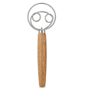 Danish Egg Beater Set, Stainless Steel Dough Roller with Non-Slip Wooden Handle, Baking Tool for Bread, Pizza, Pastries