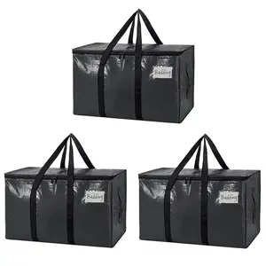 Large Heavy Duty Moving Bags 3-Piece Black Storage Bags With Visible Labels Wrap-Around Handles Space-Saving Alternative To Moving Boxes For Seasonal Storage And Back To School