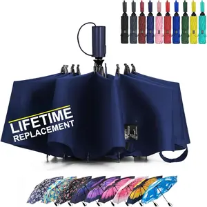 Compact Reverse Folding Umbrella Auto Windproof Travel Umbrella