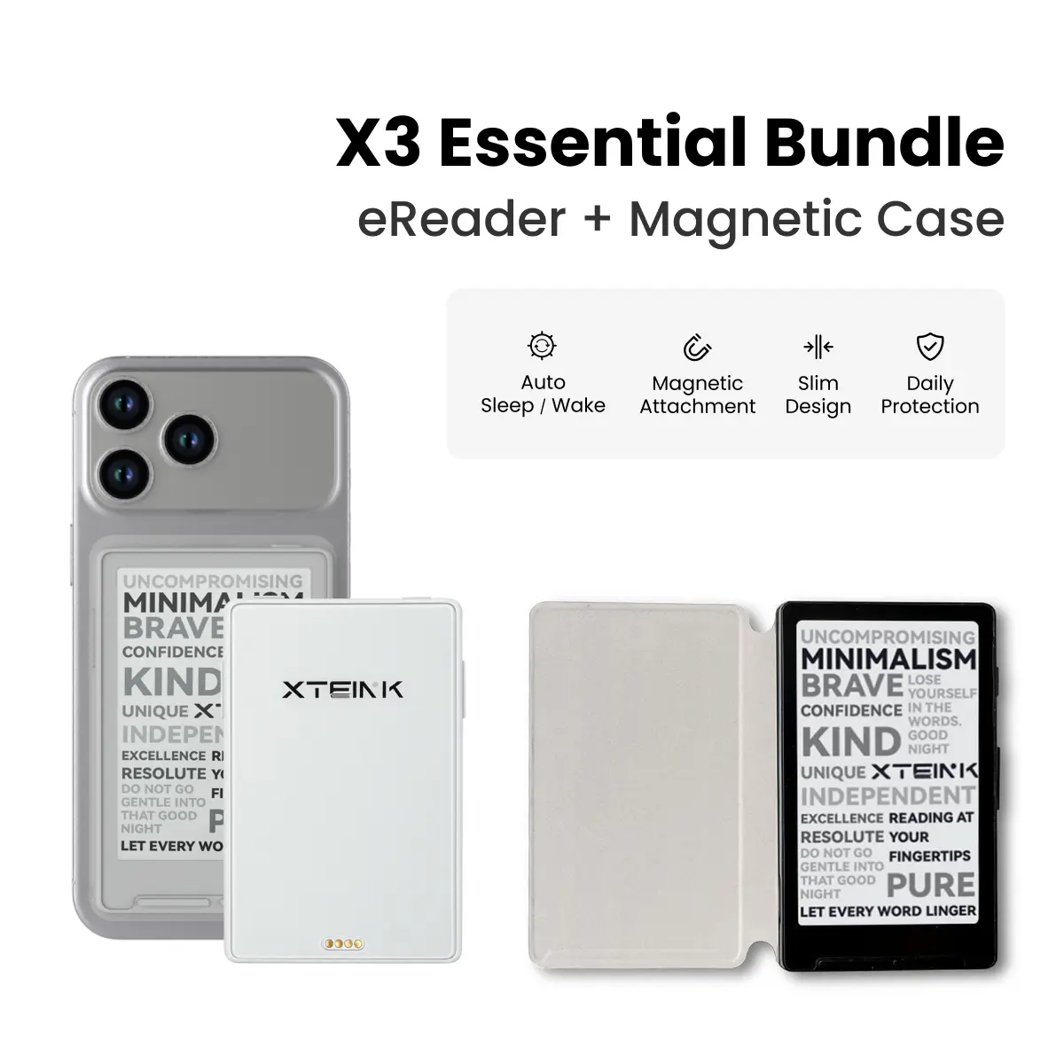 Xteink X3 Essential Bundle: eReader & Cloud Grey Case