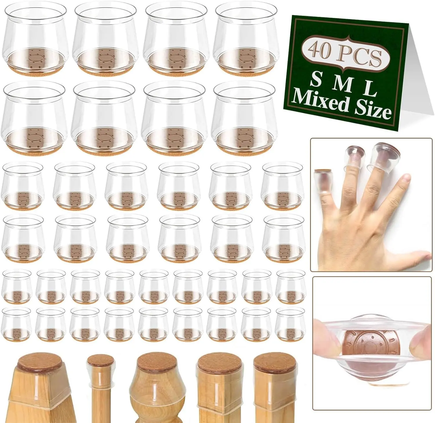 40 Pieces Chair Leg Floor Protectors for Hardwood Floors, Felt Furniture Pads, Silicone Sock Covers, Chair Leg Caps, Floor Protectors.