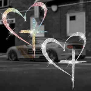 Shiny love cross vinyl sticker Car Vehicle Decoration is suitable for cars, trucks, trucks, walls, laptops, stickers, sparkling decals, laptops, laptops