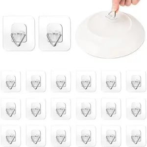 20 Pack Invisible Adhesive Wall Plate Hangers, 2.3 Inch Plastic Plate Holders for Decorative Plates, Photo Frames, and Wall Art Display
