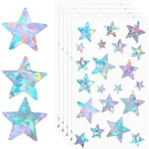 10 Sheets Holographic Glitter Silvery  Stickers Multiple Sizes Self-Adhesive  Glitter Reflective  Stickers Iridescent Sparkly  Behavior Labels for Wall Classroom Teacher