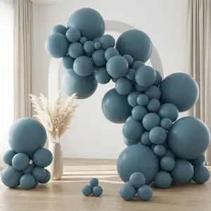 100Pcs Aesthetic Slate Blue Balloon Arch ️ Mixed Sizes (5"-18") for Boho Boy Baby Shower, Graduation, Ocean Theme, Anniversary & Neutral Party Decor